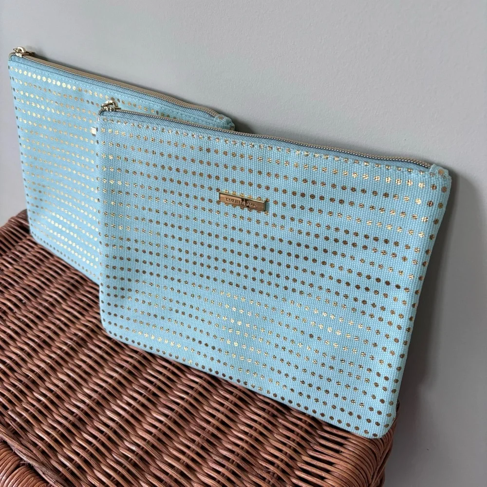 Sophia Joy Women's Set of Two Travel Bags Mint Green and Gold Polka Dots